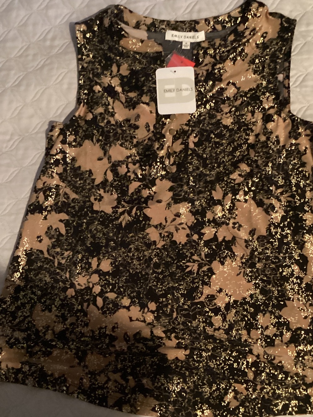 Emily Daniels Gold Metallic Black & Nude Sleeveless Blouse